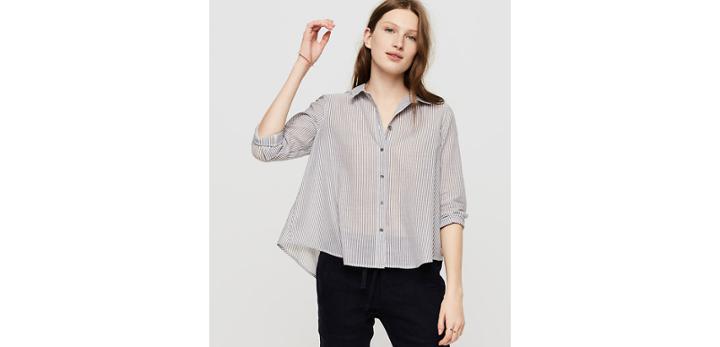 Loft Lou & Grey Stripe Cropped Button Down Shirt