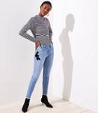 Loft Modern Floral Velvet Applique Skinny Jeans In Classic Light Indigo Wash