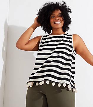 Loft Plus Striped Pom Pom Tank