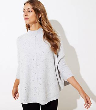 Loft Flecked Mock Neck Poncho Sweater