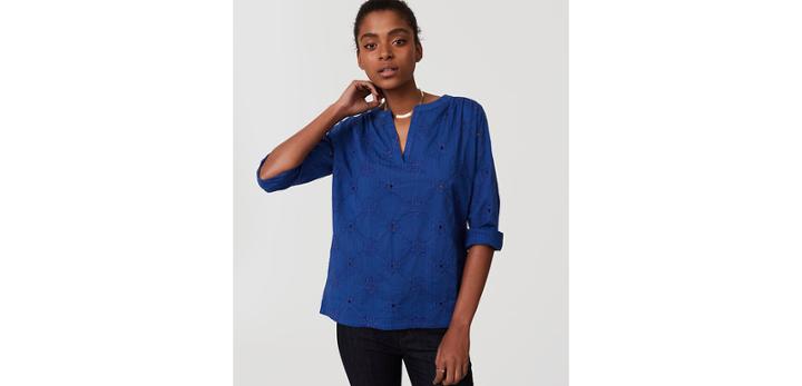 Loft Eyelet Split Neck Softened Shirt