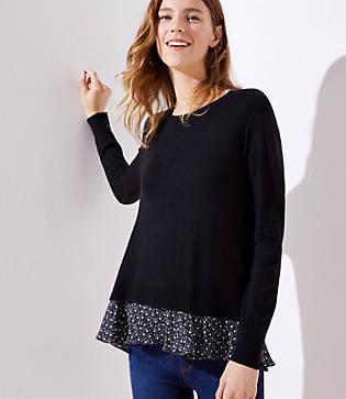 Loft Floral Flounce Mixed Media Sweater