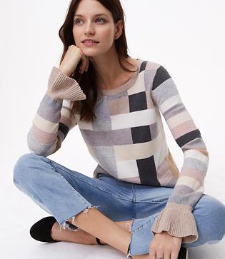 Loft Blocked Ruffle Cuff Sweater