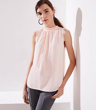 Loft Mixed Media Ruffle Neck Shell
