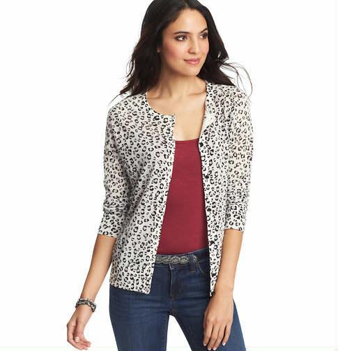 LOFT Animal Print Cardigan, Popcorn