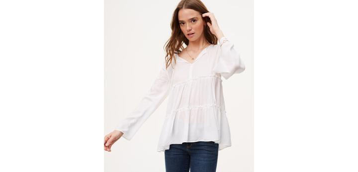 Loft Bell Sleeve Shirred Blouse