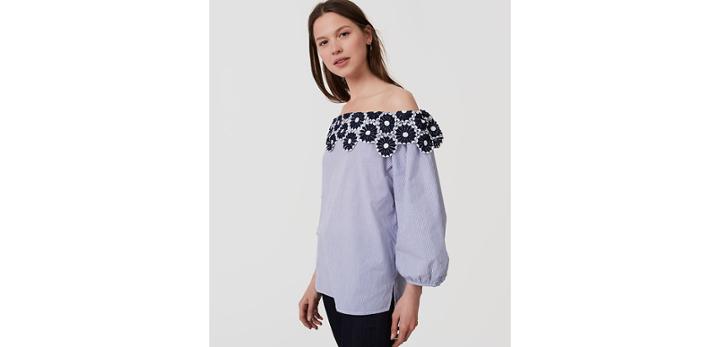 Loft Floral Lace Striped Off The Shoulder Blouse