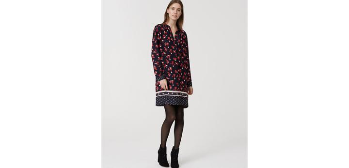 Loft Floral Border Split Neck Shirtdress
