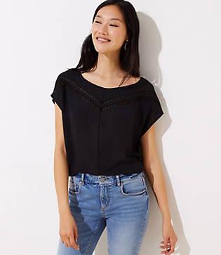 Loft Lace Trim Mixed Media Top