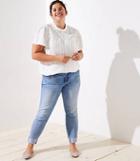 Loft Plus Pearlized Trim Flip Cuff Skinny Jeans In Staple Light Indigo Wash