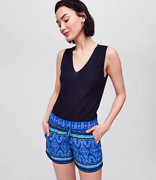 Loft Mosaic Stripe Tassel Drawstring Shorts