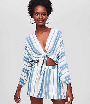 Loft Beach Striped Tie Cutout Romper