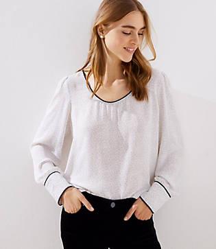 Loft Dotted Piped Scoop Neck Blouse