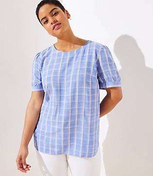 Loft Plus Plaid Button Back Top