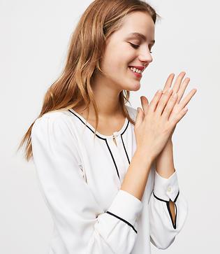 Loft Piped Shirred Keyhole Blouse