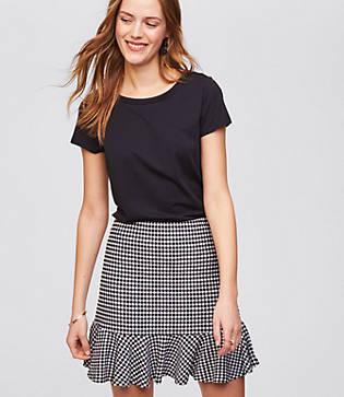 Loft Gingham Flounce Pull On Skirt