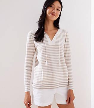 Loft Striped Tasseled Tie Neck Sweater