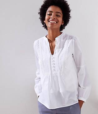 Loft Tasseled Tie Neck Bib Blouse