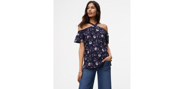 Loft Floral Vine Cold Shoulder Top