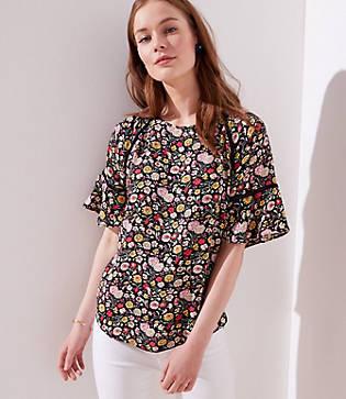 Loft Daisy Flounce Mixed Media Top