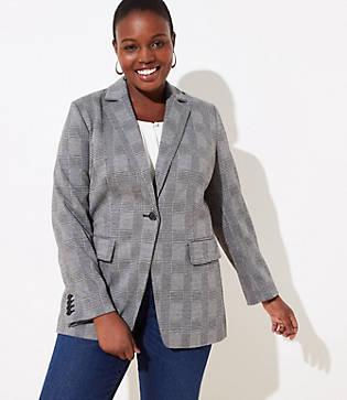 Loft Plus Plaid Long Knit Modern Blazer