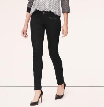 LOFT Faux Leather Trim Skinny Ankle Zip Jeans in Black, Black