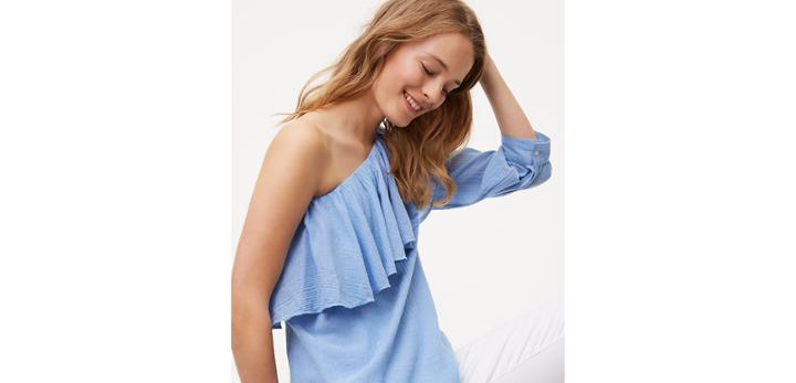 Loft Chambray One Shoulder Blouse