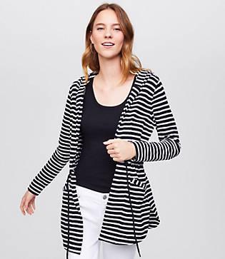 Loft Striped Hooded Drawstring Cardigan