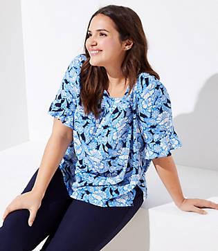 Loft Plus Floral Paisley Ruffle Cuff Top
