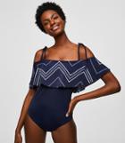 Loft Beach Zig Zag Flounce One Piece Swimsuit
