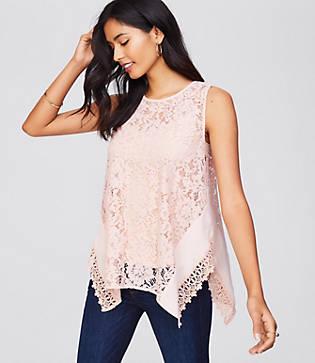 Loft Draped Floral Lace Shell