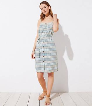 Loft Beach Diamond Tie Waist Button Midi Dress