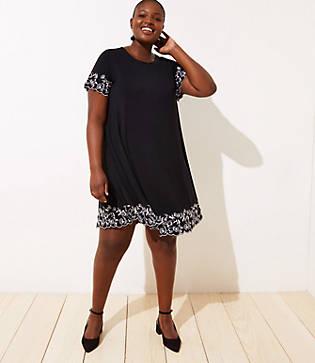 Loft Plus Floral Embroidered Short Sleeve Swing Dress