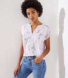 Loft Floral Vine Mixed Media Split Neck Top