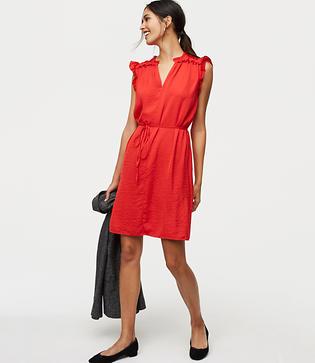 Loft Smocked Ruffle Tie Waist Dress
