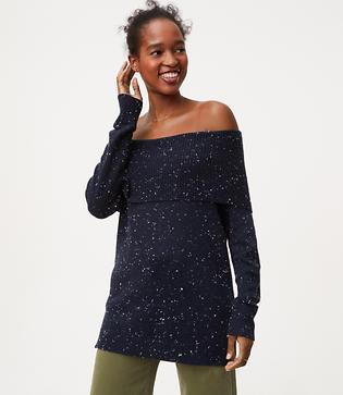 Loft Flecked Foldover Off The Shoulder Sweater