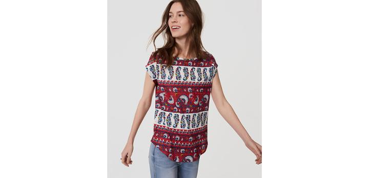 Loft Fan Floral Linen Cap Sleeve Tee