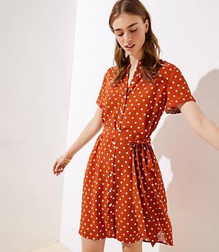 Loft Polka Dot Tie Waist Shirtdress