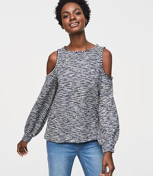 Loft Textured Spacedye Cold Shoulder Top