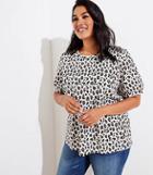 Loft Plus Leopard Print Knit Puff Sleeve Top