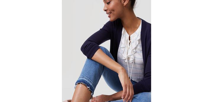 Loft Modern Unpicked Straight Crop Jeans In Vintage Stonewash