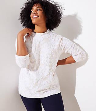 Loft Plus Floral Ruffled Mock Neck Tee