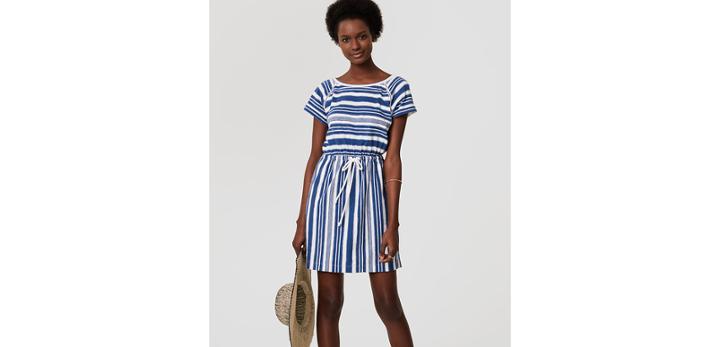 Loft Beach Striped Cutout Drawstring Tee Dress