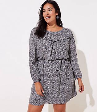 Loft Plus Vines Ruffle Yoke Tie Waist Dress
