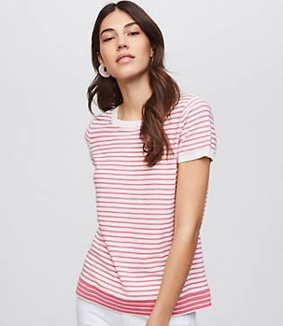 Loft Mixed Stripe Textural Sweater Tee