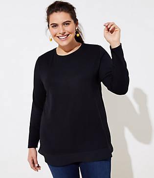 Loft Plus Split Neck Mixed Media Tunic Top