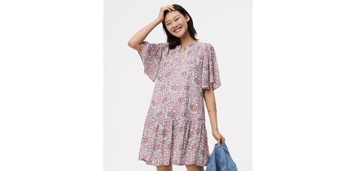 Loft Flowerbud Button Sleeve Dress