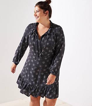 Loft Plus Scattered Dot Split Neck Dress