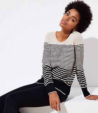 Loft Striped Refined Scoop Neck Sweater