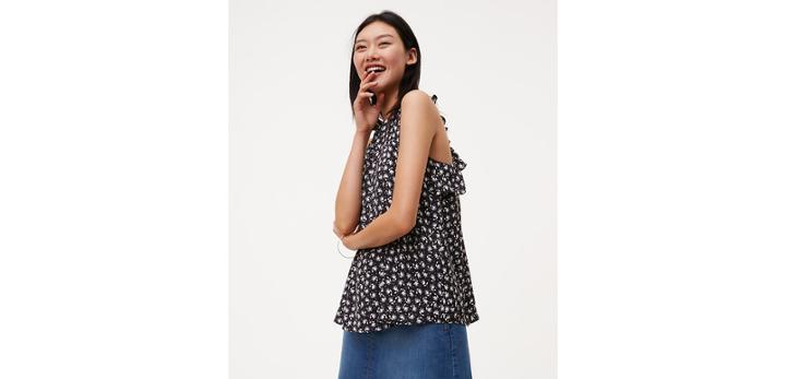 Loft Ruffle Back Shell - Ditsy Charms Stripe